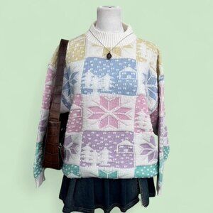 vintage 90s pastel rainbow girly cottagecore festive knit sweater